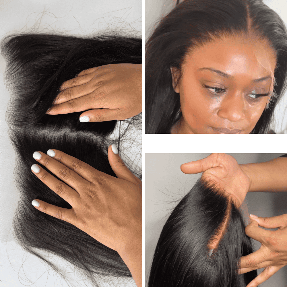 Wig customization for natural wigs includes bleach knots, minimal plucking and hairstyle.